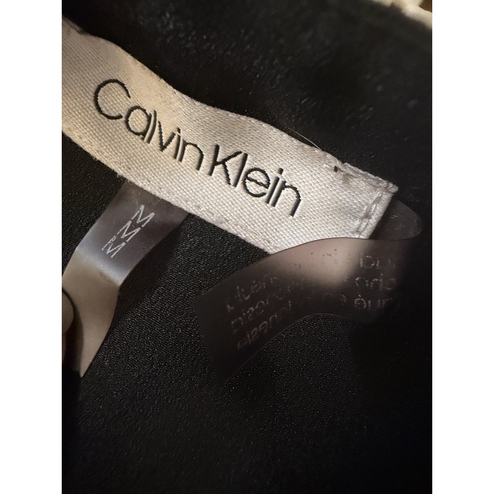 Calvin Klein Zip Pocket Blouse Sz M Button Front Career Office Roll Tab Sleeve - Picture 12 of 13